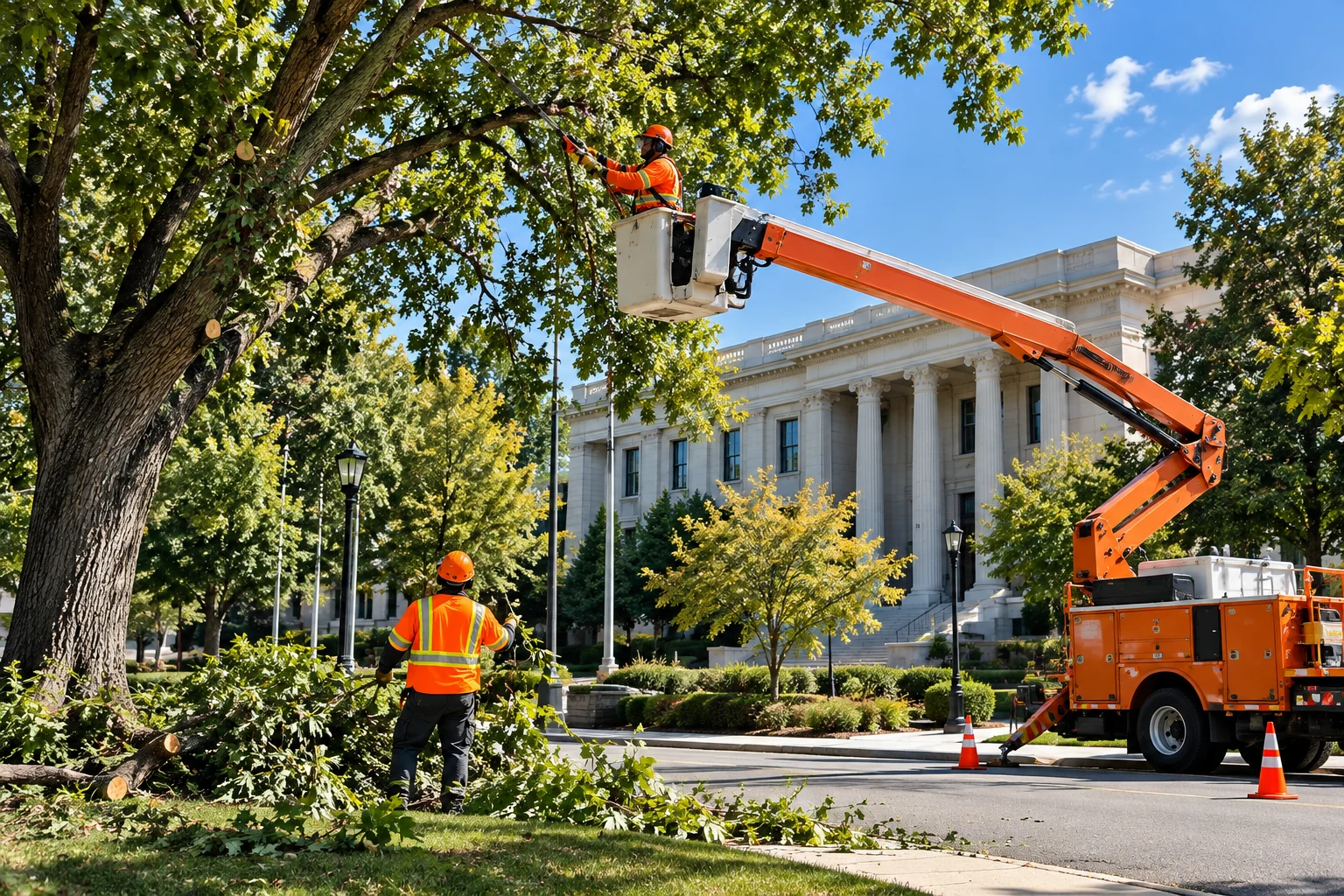 Illustrative tree maintenance near public facilities